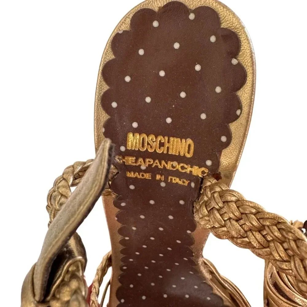 Moschino Cheap & Chic Gold Braided Block Heels Size 8